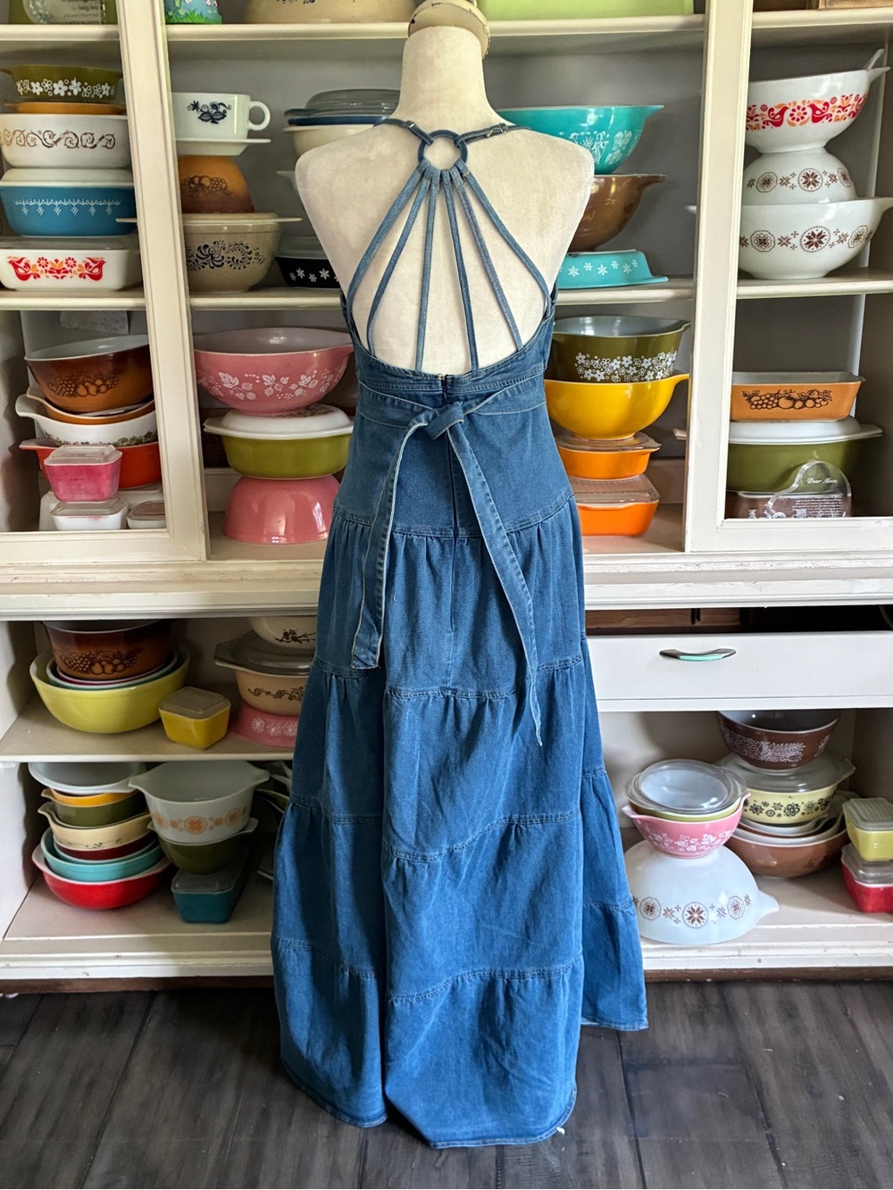 Denim Western Tiered Maxi Dress - Size Medium - Picture 5 of 13